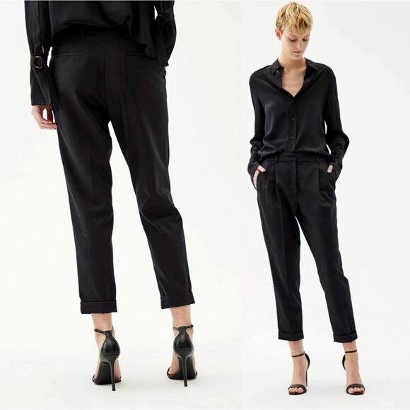 NEW! Nili Lotan 6 Slouchy Wool $575 Casablanca Dress Pants Pleated Crop Black - Picture 2 of 9